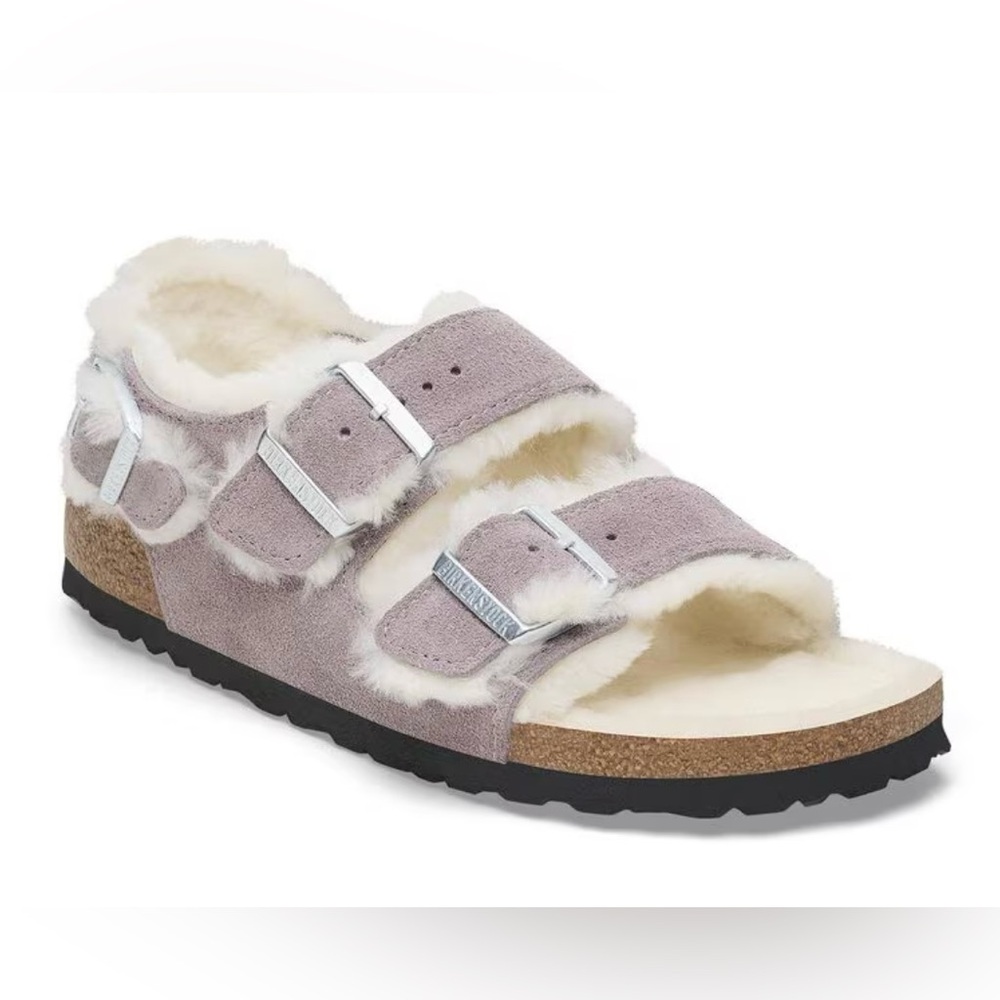 *NEW IN BOX* Birkenstock Woman Sandal Milano Suede Shearling Faded Purple Sz 9